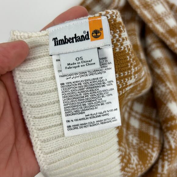 Timberland Tan Cream Plaid Winter Scarf 62x10 - Picture 2 of 5